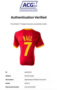 RAUL SIGNED SPAIN 2002/04 HOME SHIRT (ACG CERT AG136179)-3