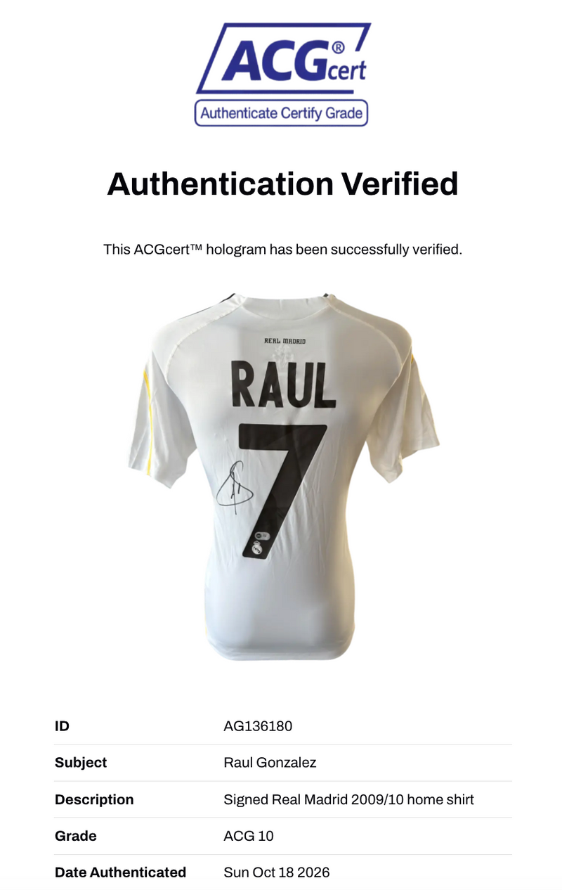 RAUL SIGNED REAL MADRID 2009/10 HOME SHIRT (ACG CERT AG136180)-3