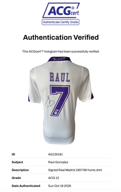 RAUL SIGNED REAL MADRID 1997/98 HOME SHIRT (ACG CERT AG136181)-3