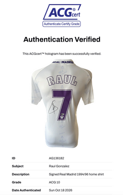 RAUL SIGNED REAL MADRID 1994/96 HOME SHIRT (ACG CERT AG136182)-3