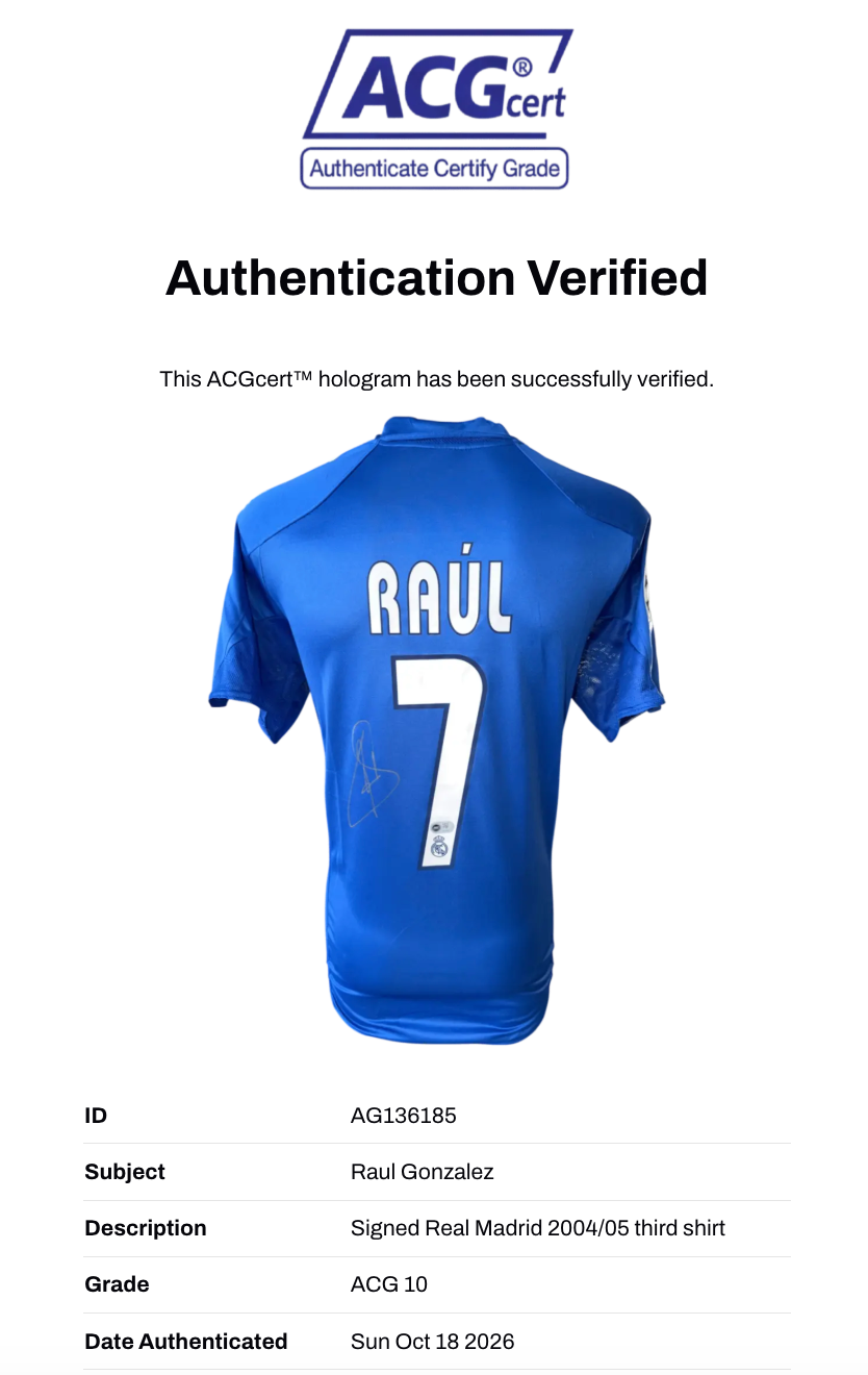 RAUL SIGNED REAL MADRID 2004/05 THIRD SHIRT (ACG CERT AG136185)-3