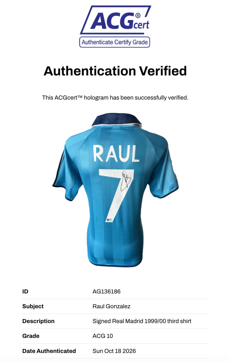 RAUL SIGNED REAL MADRID 1999/00 THIRD SHIRT (ACG CERT AG136186)-3