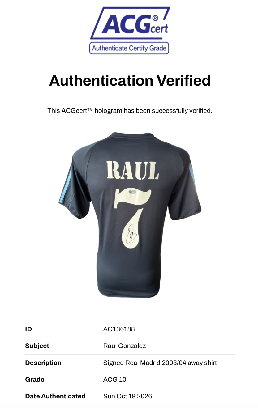 RAUL SIGNED REAL MADRID 2003/04 AWAY SHIRT (ACG CERT AG136188)-3