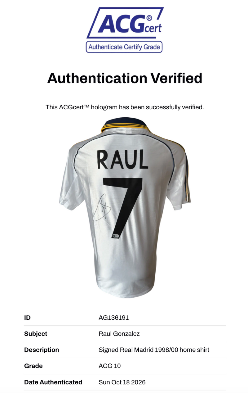 RAUL SIGNED REAL MADRID 1999/00 HOME SHIRT (ACG CERT AG136191)-3