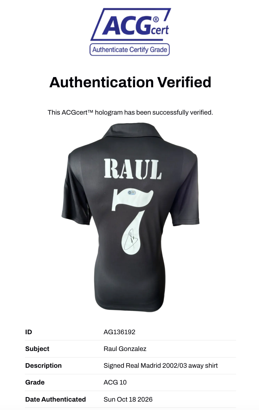 RAUL SIGNED REAL MADRID 2002/03 AWAY SHIRT (ACG CERT AG136192)-3