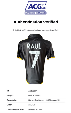 RAUL SIGNED REAL MADRID 1999/00 UCL FINAL AWAY SHIRT (ACG CERT AG136194)-3