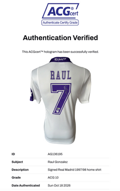 RAUL SIGNED REAL MADRID 1997/98 UCL FINAL HOME SHIRT (ACG CERT AG136195)-3