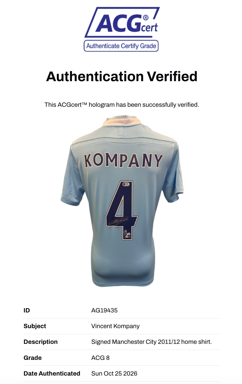 VINCENT KOMPANY SIGNED MANCHESTER CITY 2011/12 HOME SHIRT (ACG CERT AG19435)-3