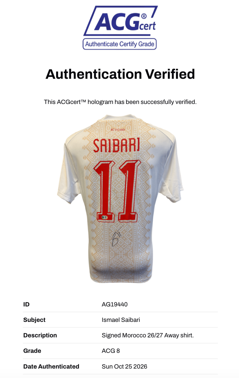 ISMAEL SAIBARI SIGNED MOROCCO 2026/27 AWAY SHIRT (ACG CERT AG19440)-3