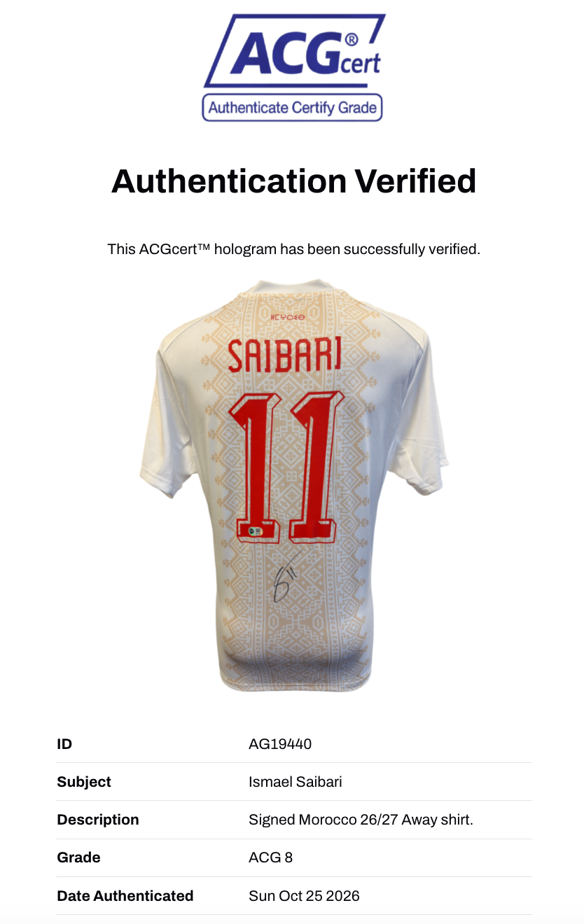 ISMAEL SAIBARI SIGNED MOROCCO 2026/27 AWAY SHIRT (ACG CERT AG19440)-3