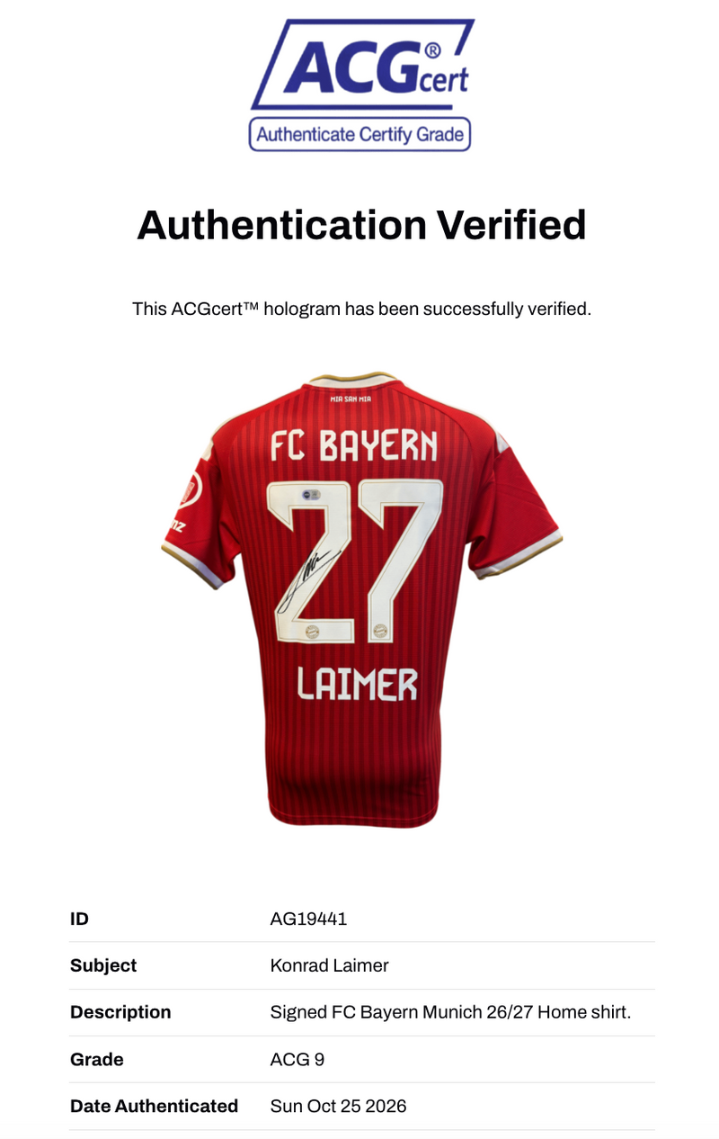 KONRAD LAIMER SIGNED FC BAYERN MUNICH 2026/27 HOME SHIRT (ACG CERT AG19441)-3