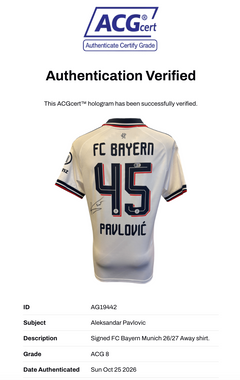 ALEKSANDAR PAVLOVIC SIGNED FC BAYERN MUNICH 2026/27 AWAY SHIRT (ACG CERT AG19442)-3