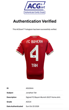 JONATHAN TAH SIGNED FC BAYERN MUNICH 2026/27 HOME SHIRT (ACG CERT AG19444)-3