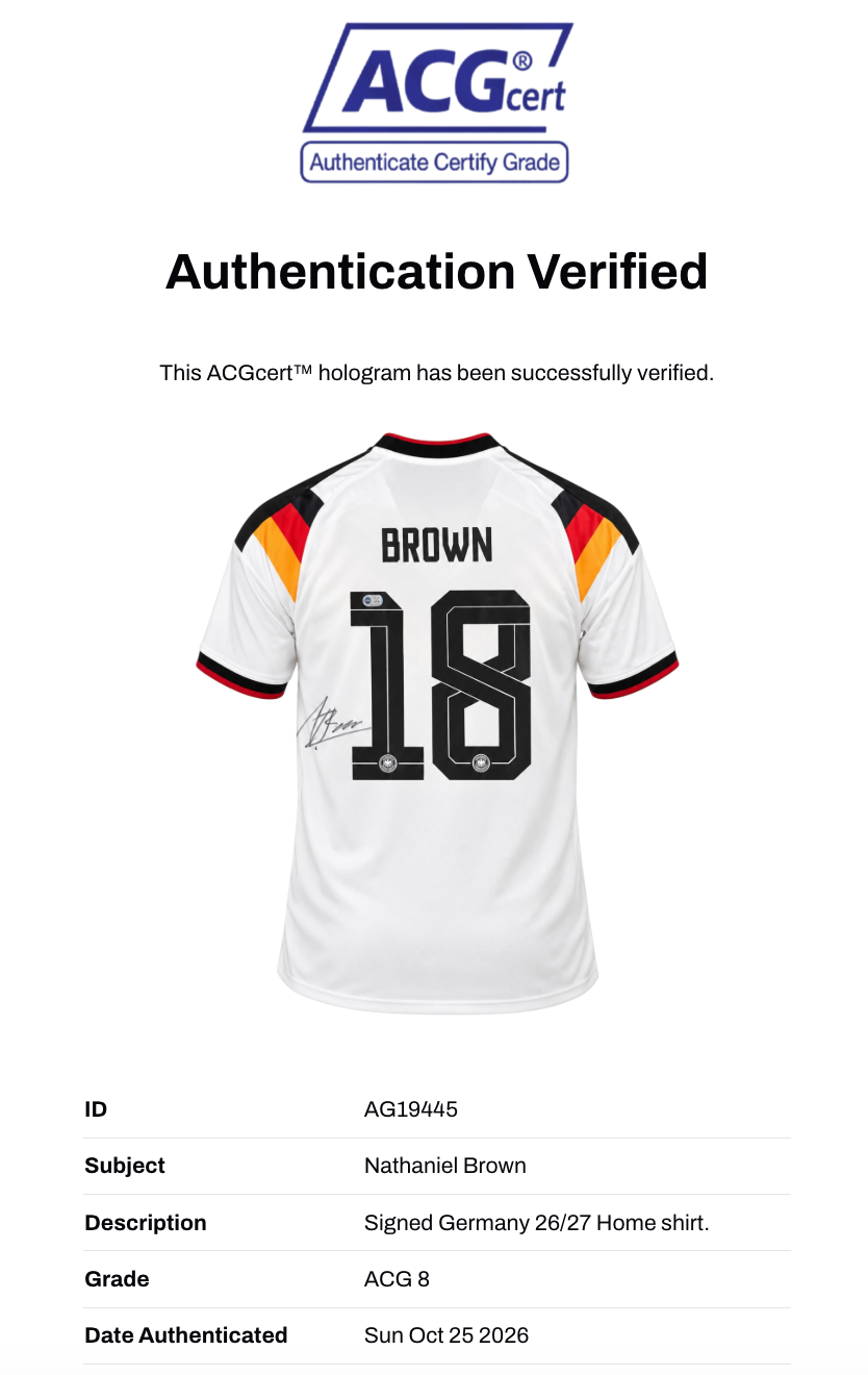 NATHANIEL BROWN SIGNED GERMANY 2026/27 HOME SHIRT (ACG CERT AG19445)-3