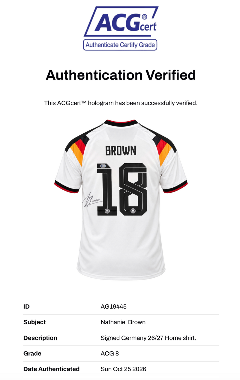 NATHANIEL BROWN SIGNED GERMANY 2026/27 HOME SHIRT (ACG CERT AG19445)-3
