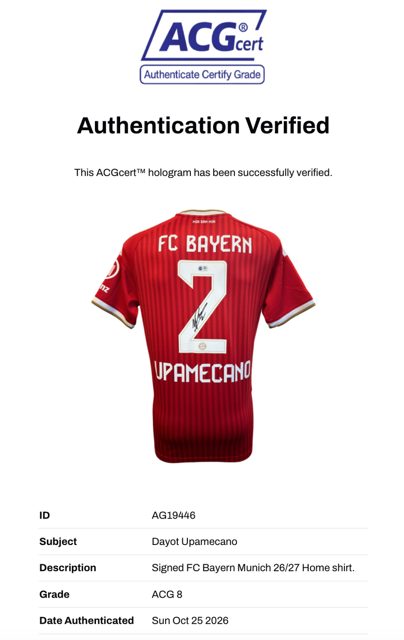 DAYOT UPAMECANO SIGNED FC BAYERN MUNICH 2026/27 HOME SHIRT (ACG CERT AG19446)-3