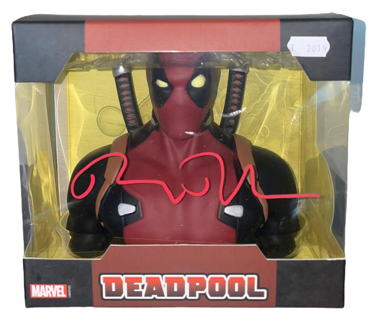 RYAN REYNOLDS SIGNED DEADPOOL ACTION FIGURE HEAD MONEY BANK (AFTAL COA)-1