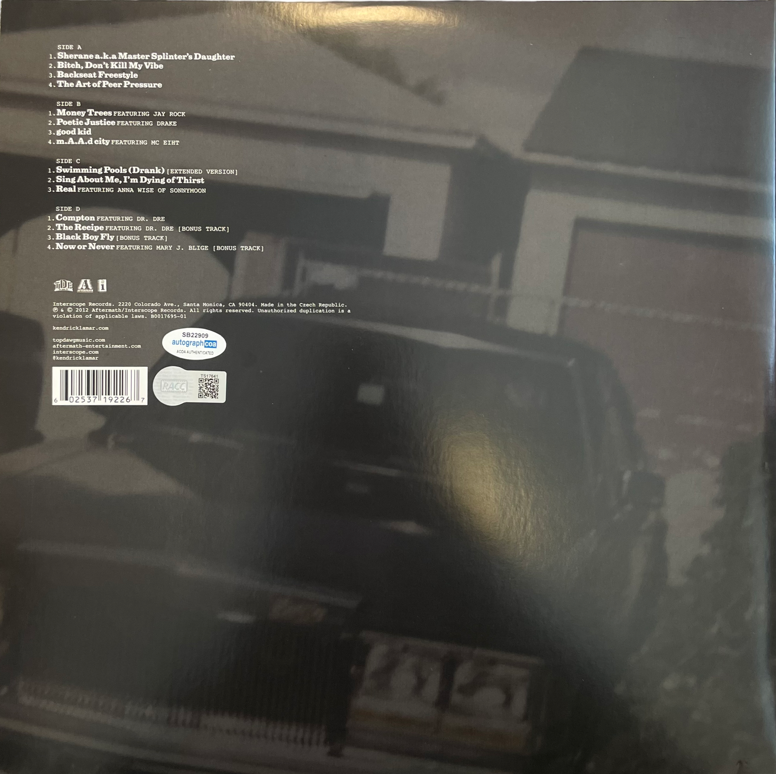KENDRICK LAMAR SIGNED GOOD KID MAAD CITY LP VINYL ALBUM (ACOA RACC COA)