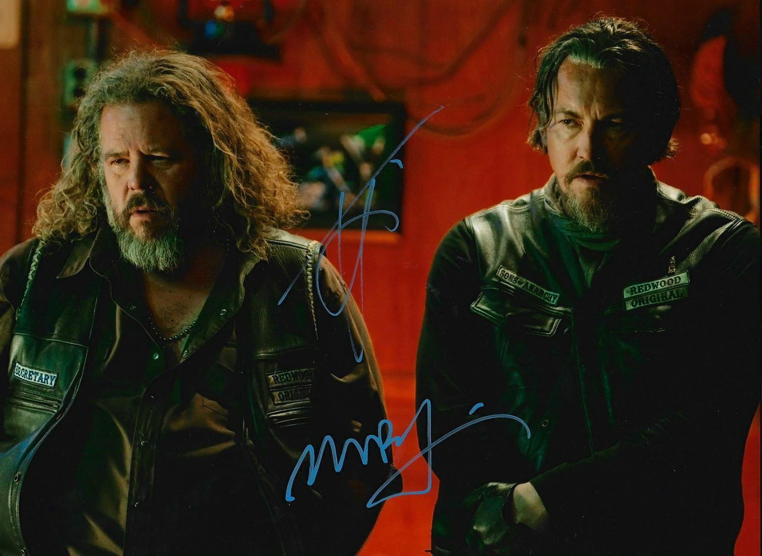 TOMMY FLANAGAN & MARK BOONE JUNIOR SIGNED SONS OF ANARCHY 16x12 PHOTO (AFTAL COA)