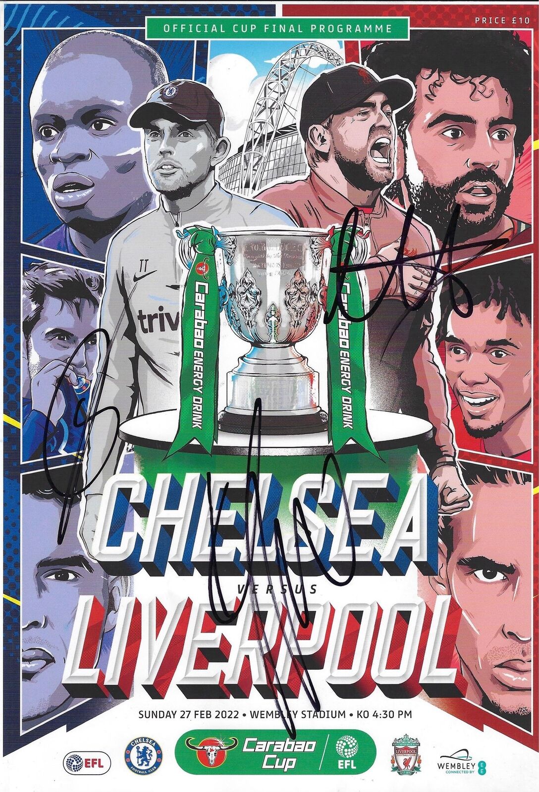 JURGEN KLOPP, ALEXANDER-ARNOLD, JONES SIGNED CARABAO CUP FINAL PROGRAMME (AFTAL COA)