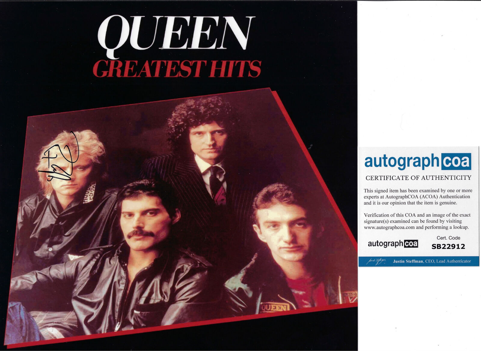ROGER TAYLOR SIGNED 12X12 PHOTOGRAPH QUEEN GREATEST HITS COVER (ACOA RACC COA)