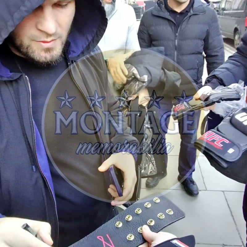 KHABIB NURMAGOMEDOV THE EAGLE SIGNED UFC AUTOGRAPH MID SIZE LEGACY BELT (AFTAL COA)-2