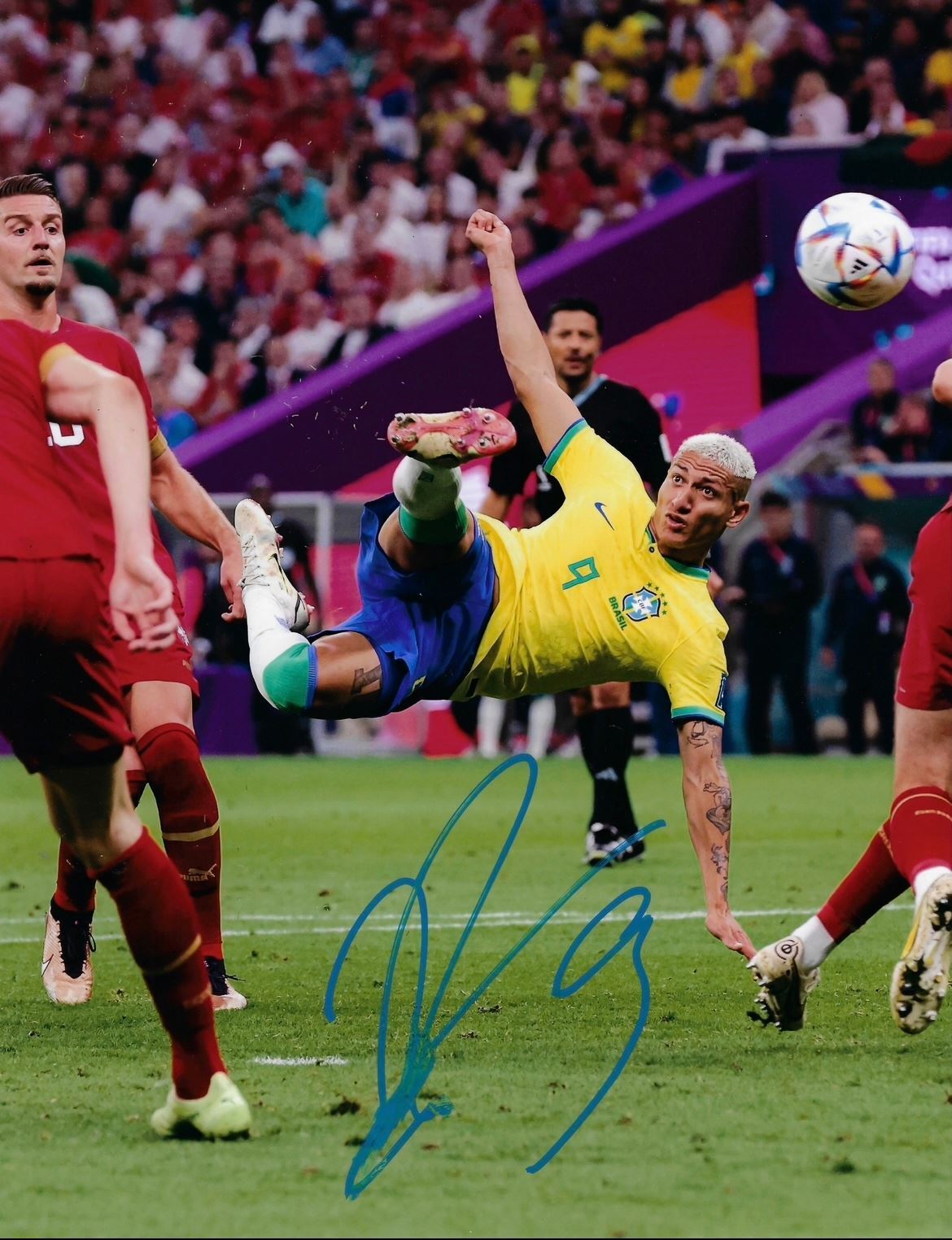 RICHARLISON SIGNED BRAZIL 2022 WORLD CUP 14x11 PHOTOGRAPH 2 (AFTAL COA)