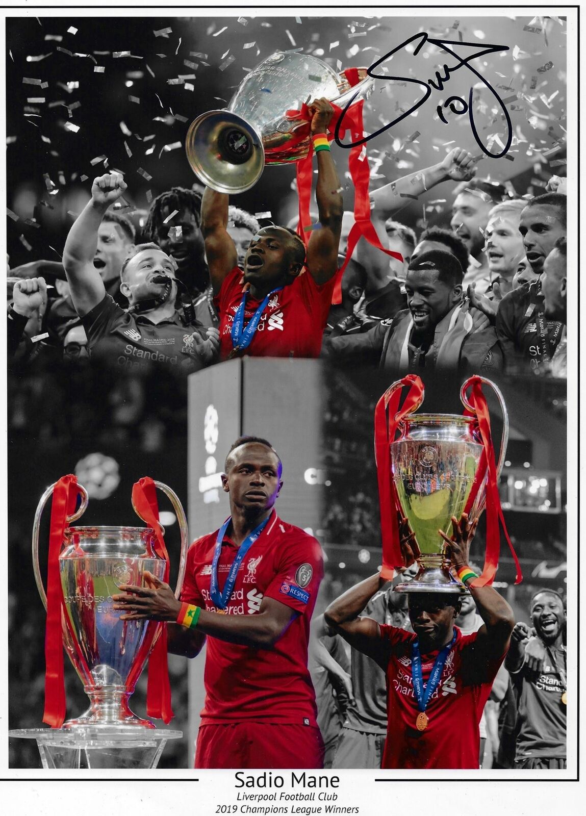 SADIO MANE SIGNED 16x12 LFC CHAMPIONS LEAGUE MONTAGE PHOTO (AFTAL COA)