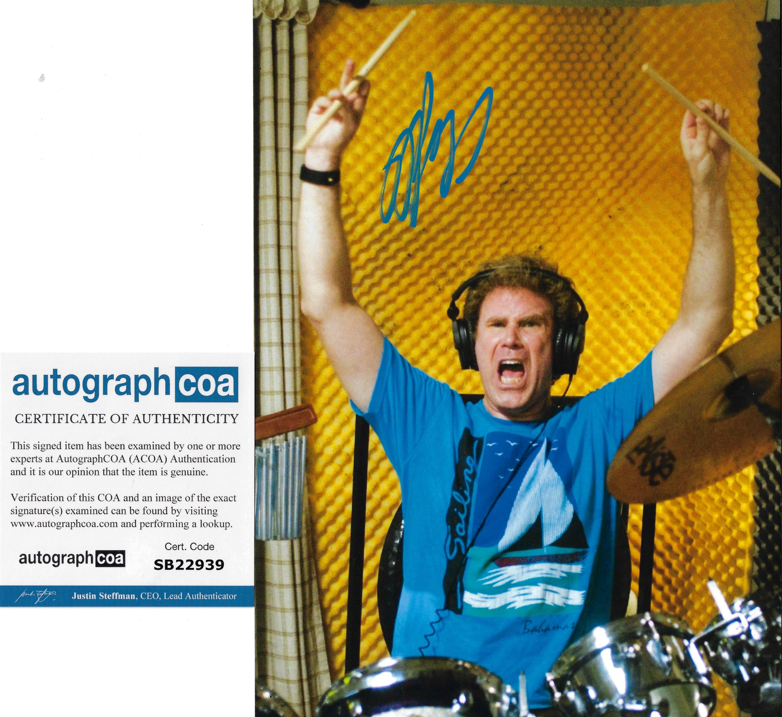 WILL FERRELL SIGNED STEP BROTHERS SIGNED DRUM SET 12x8 PHOTO (ACOA RACC COA)