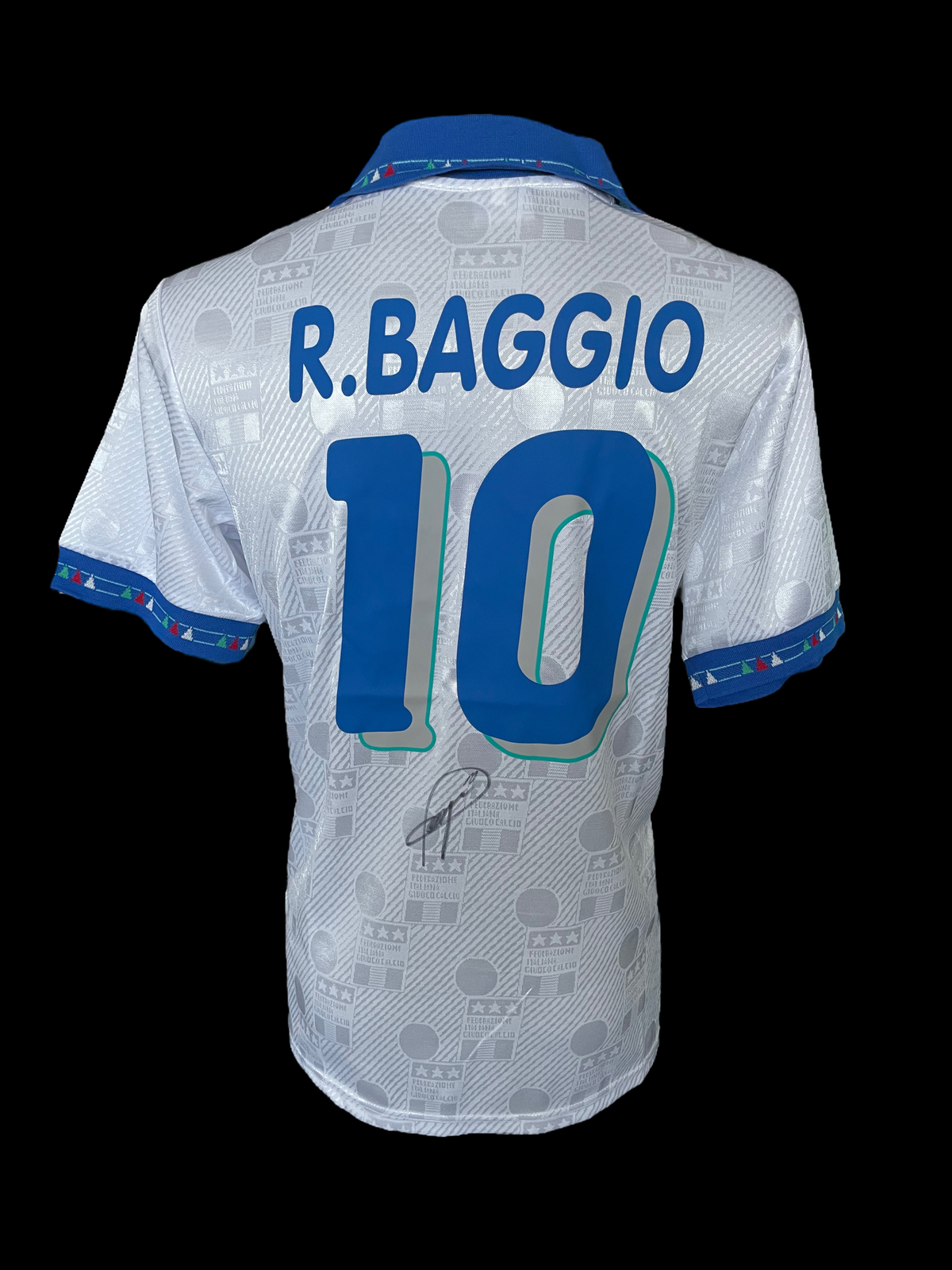 ROBERTO BAGGIO SIGNED 1994 ITALY WORLD CUP AWAY SHIRT (AFTAL COA)