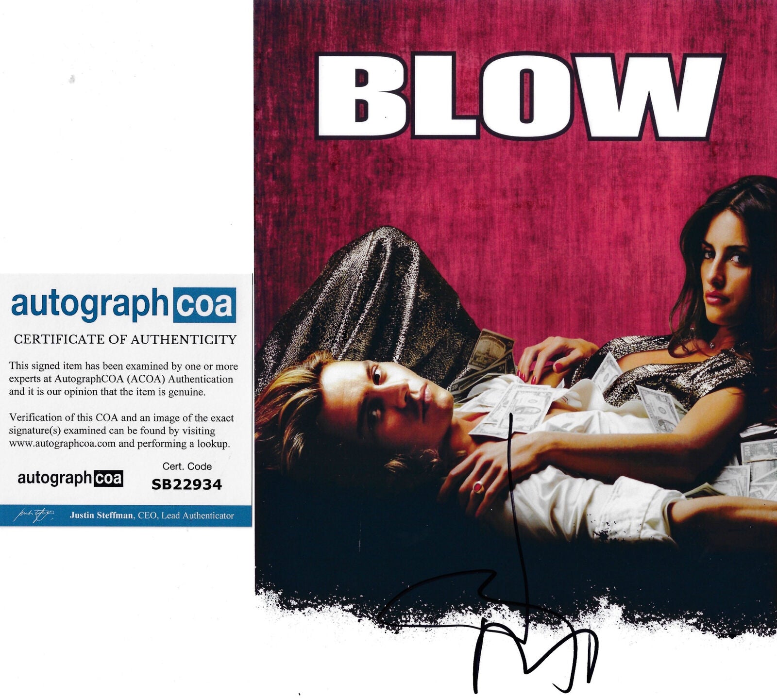 JOHNNY DEPP SIGNED GEORGE JUNG BLOW 12X8 PHOTO (ACOA RACC COA) 2