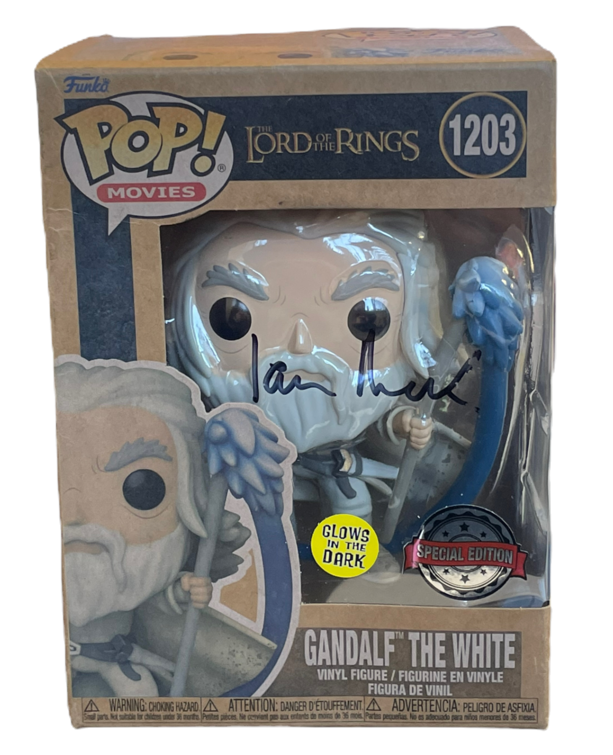 SIR IAN MCKELLEN #1203 SIGNED GANDALF THE WHITE LORD OF THE RINGS FUNKOPOP! 2 (AFTAL COA)
