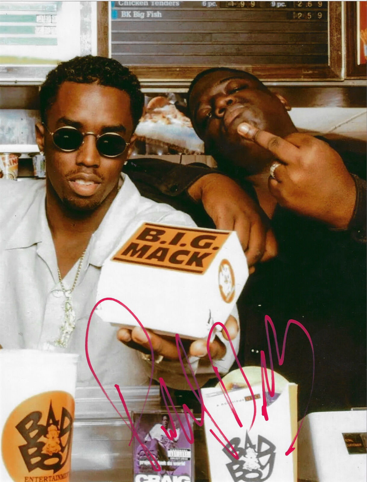 P DIDDY SEAN COMBS SIGNED 14x11 PHOTO BAD BOY NOTORIOUS BIG 3 (AFTAL COA)
