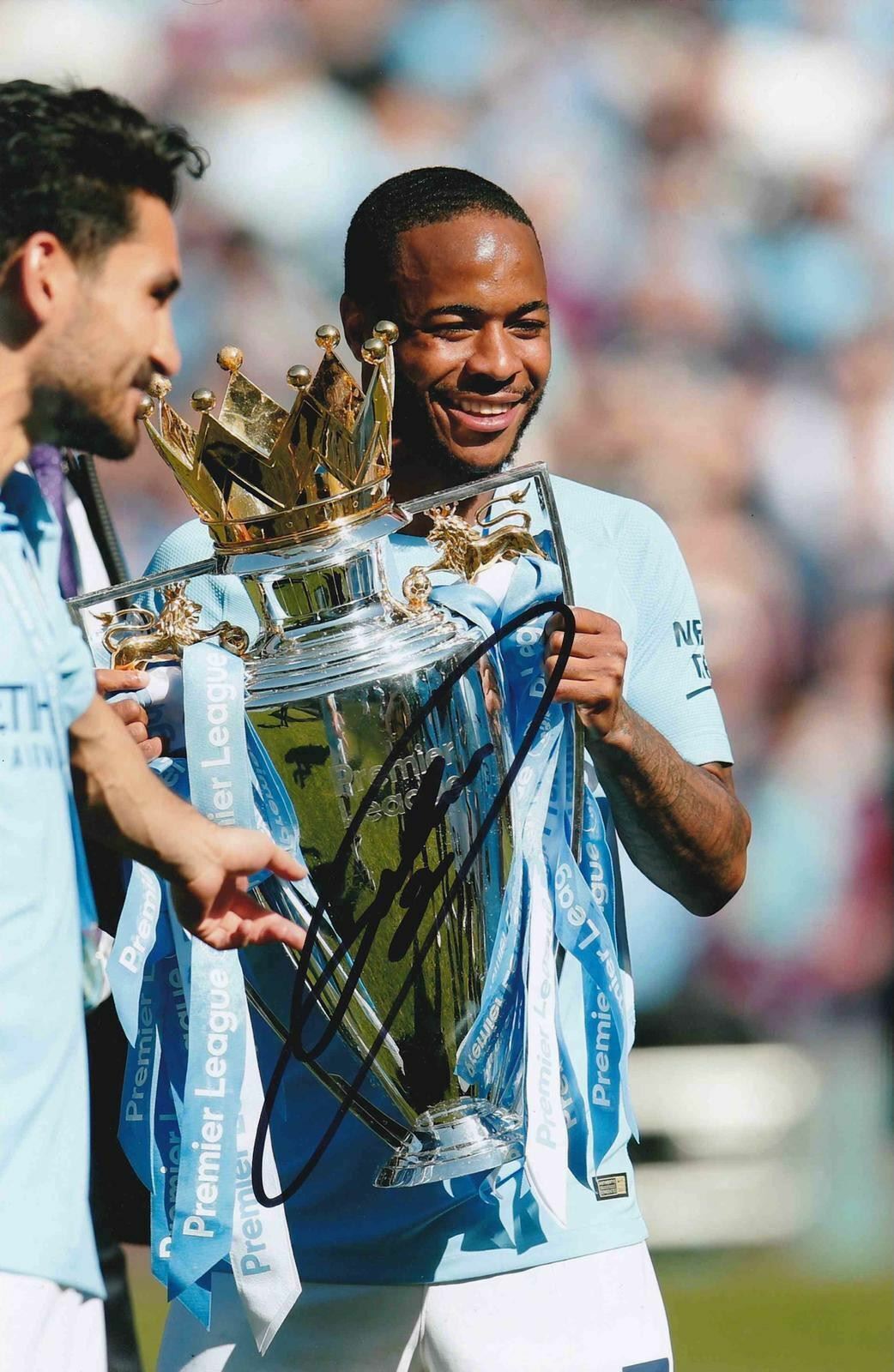 RAHEEM STERLING SIGNED MANCHESTER CITY 12X8 CHAMPIONS PHOTO (AFTAL COA)
